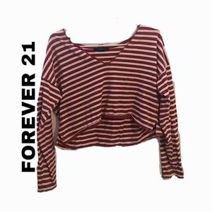 V Neck Long Sleeve Crop Top